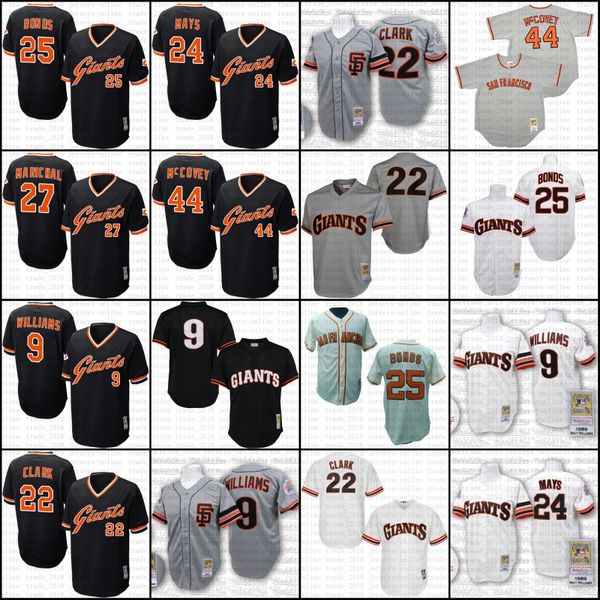 

throwback matt williams barry bonds willie mays will clark willie mccovey juan marichal jersey men mitchell and ness san francisco, Black
