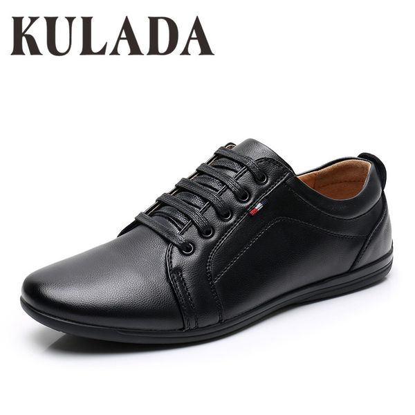 

men's shoes kulada casual shoes fashion men leather comfortable men lace-up hand-made shoes, Black
