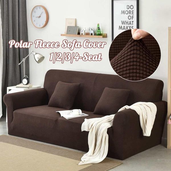 

polar fleece slipcover sofa solid color couch cover elastic full sofa cover 1/2/3/4 seater stretch pillow case chair covers