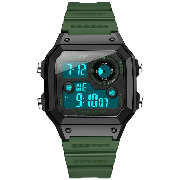 

square fashion men electronic watch 50m waterproof luminous outdoor sports mens watches with alarm clock calendar digital watch, Slivery;brown
