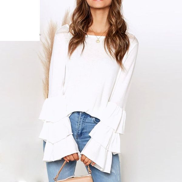 

women's blouses & shirts chiffon blouse white women long ruffles sleeve o neck work wear elegant lady casual blusas plus size