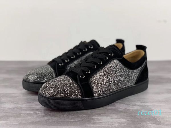 

with red bottom sneakers low toe spikes flat red bottom men and women leather sneakers party designer shoes ct01, Black
