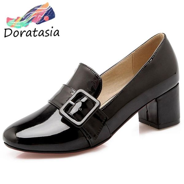 

doratasia brand office girl buckle pumps round toe square toe red high heel slip on pumps women 2020 casual shoes woman, Black