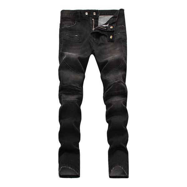 

fashion classic mens distressed ripped biker jeans slim fit motorcycle r denim for men fashion designer hip hop mens skinny jeans men pants, Blue
