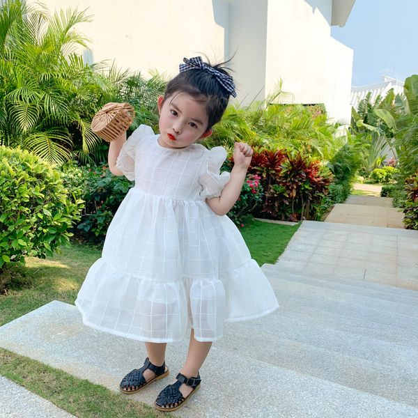 

lace puff sleeve pure color robe baby children dresses korean style toddlers girls cotton dress baby summer clothing 1-6y, Red;yellow
