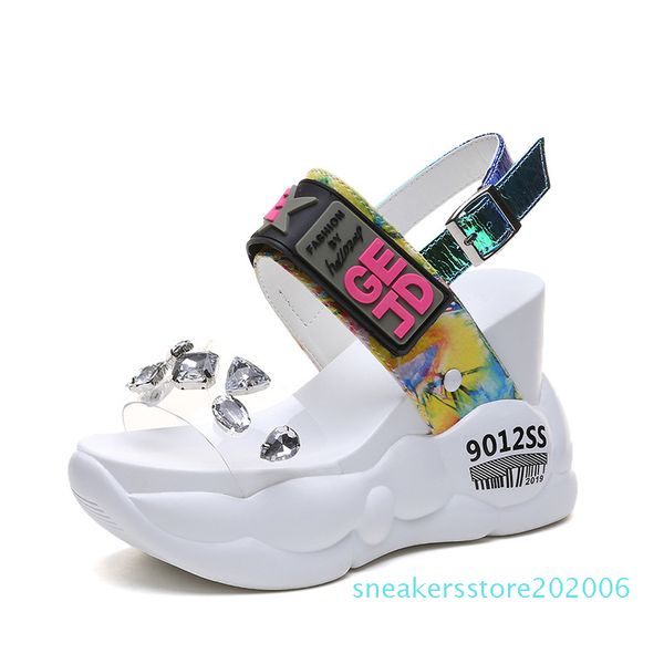 

11cm summer platform sandals pvc fashion crystal women sandal wedges shoes casual woman peep toe ladies platform sandals 34-39 s06, Black