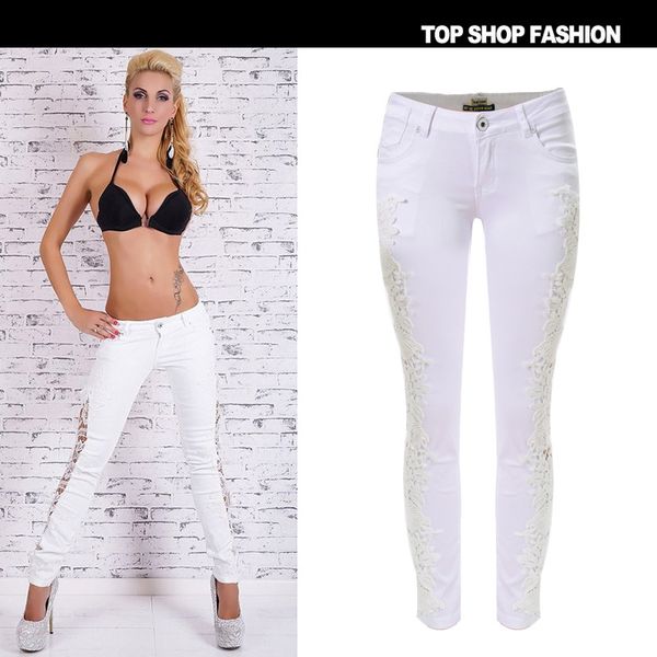 

lace white jeans women ladies floral embroidery jeans casual hollow out womens denim skinny pencil pants streetwear clubwear, Blue