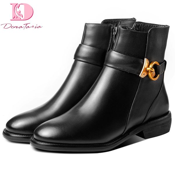 

doratasia 2020 big size 43 genuine cow leather shoes woman boots chunky heels ankle boots women shoes, Black