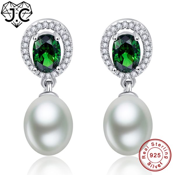 

j.c for women/girl dating luxurious emerald & white z oval cut genuine solid 925 sterling silver earrings fine jewelry, Golden;silver