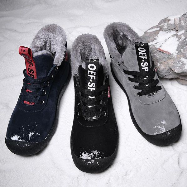 

outdoor waterproof snow boots men cotton shoes warm casual shoes non-slip large size winter boots, Black