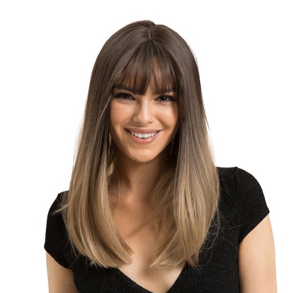 

breathable long straight cosplay wig w/ bangs for women cosplay brown ombre blonde, Black