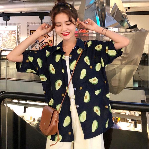 

casual short sleeve loose blouse women print turn-down collar shirt summer sun protection blouses, White