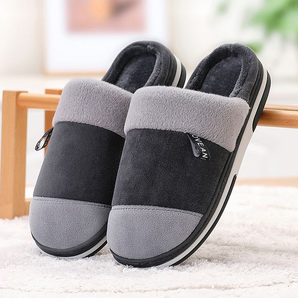 

large size men shoes casual home plus velvet warm bedroom shoes comfortable cotton winter fur slippers zapatos de hombre, Black