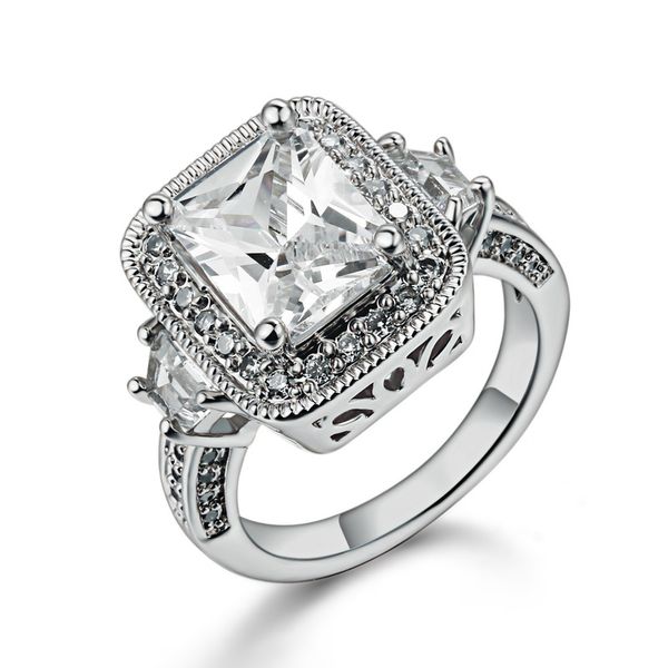 

fashion 100% 925 silver jewelry diamond rings for women engagement wedding rings geometric cubic zircon 14k gold bridal ring hot, Golden;silver