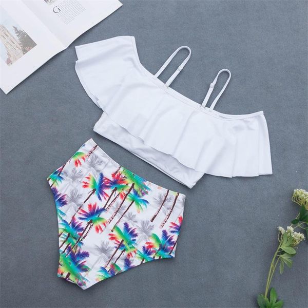 

one shoulder ruffle flounce2 piece swimsuit designer swimwearwomen s bikini 2019 crop bikini with high waist bottom set