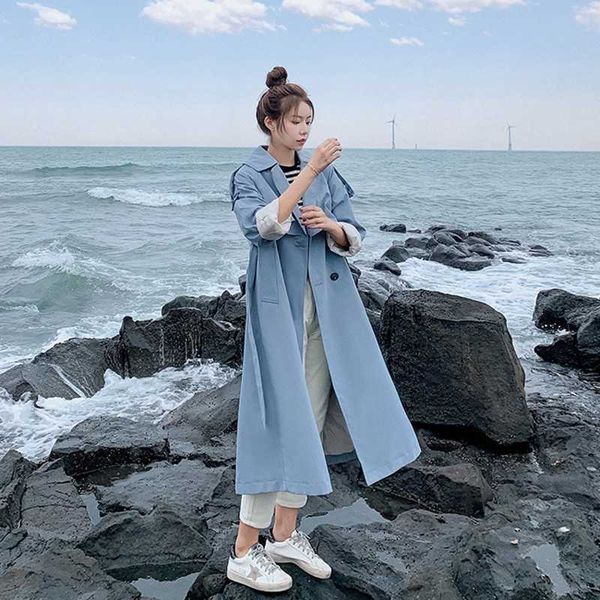 

trench coat women autumn british style long double-breasted with belt straight outwear autumn windbreaker women's 2020 coat z913, Tan;black