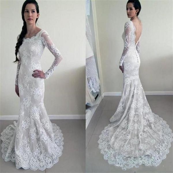 

Backless Long Sleeve Lace Appliques Fashion Western Bridal Gowns Latest Lace Mermaid Bridal Dresses Wedding Gowns Vestido De Novia