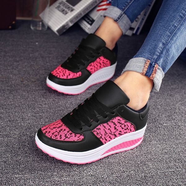 

children women running shoes female sports shoes non slip damping outdoor pu leather girl increase sneakers platform shake, Black;red