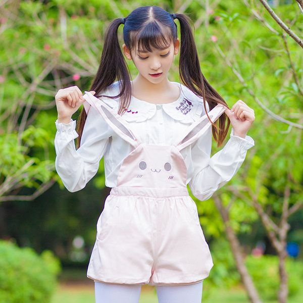 

soft sister skirts amime cute bunny pink shorts bear brown cute jumper skirt lolita cute japanese suspender strap embroidery jsk, Black
