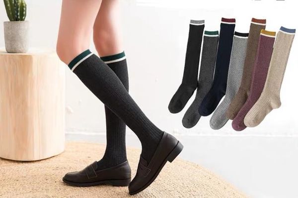 Damen Baumwolle Lange Socken Mode Mädchen Winter Autum Gestreifte Kniestricksocken Japanischer Stil Anime Dress Up Strümpfe Unterwäsche