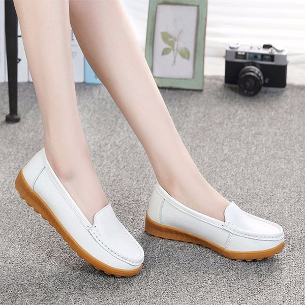 

womens genuine leather flat shoes slip on soft nurse shoes ladies light durable loafers 6 colors oxford casual black white