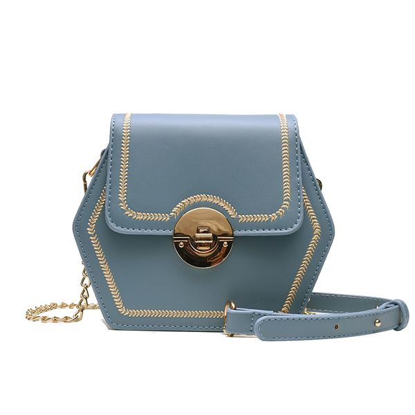 

2019 hardware lock new mini hexagon messenger bags women cute pu leather shoulder bags simple chain bags female crossbody