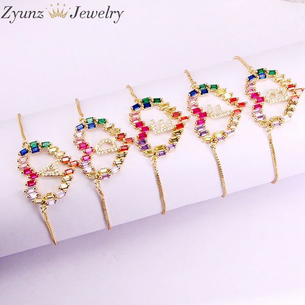 

10 шт., радуга cz золотой цвет регулируемая цепь микро кубического циркония шарм мульти письмо в форме hear-t браслет для женщин ювелирные и, Black