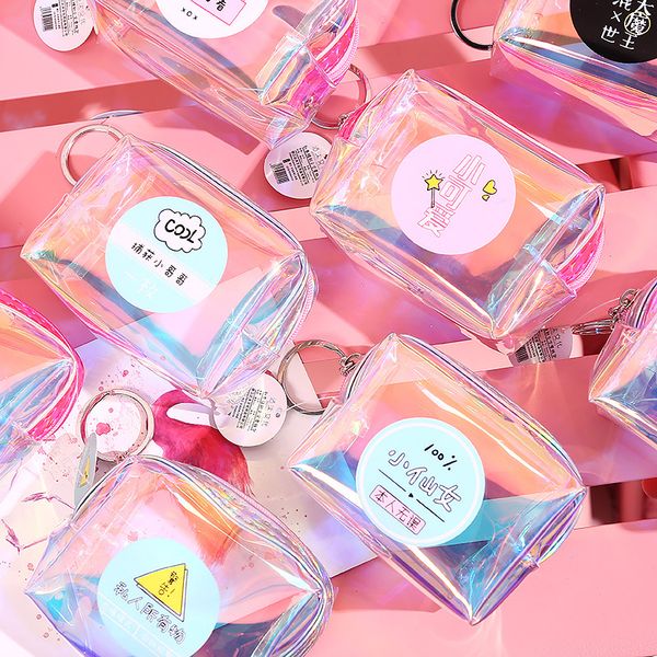 

t 2019 новый стиль мода корейский стиль ins милый многофункциональный storgage сумка лазерный кошелек женские короткие студенты прилив, Black