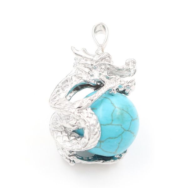 

10 pcs chinese style dragon wrap green turquoise stone pendant rose quartz silver plated for gift jewelr