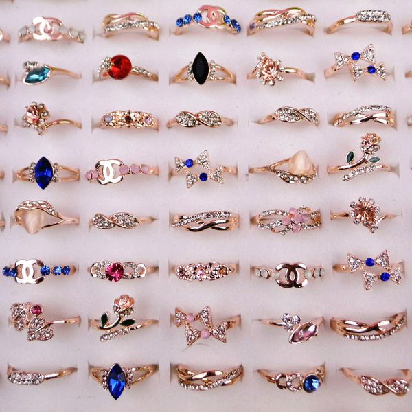 

горячая продажа mix размер классические мозаика кристалл rhinestone позолоченные кольца дешевые мода популярные женщины и девушки партии юве, Golden;silver