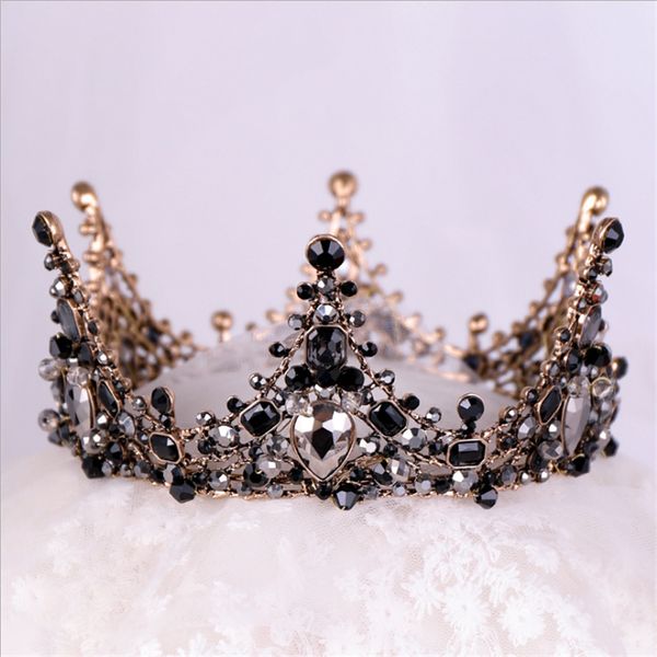 

vintage crystal queen bridal tiara crowns bride pageant prom headpiece women black baroque hair ornaments wedding hair jewelry, Golden;white