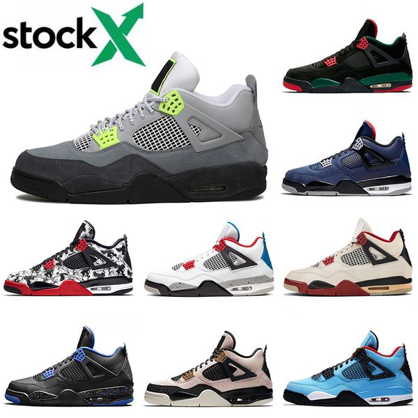 

новое прибытие 2020 новый баскетбол обувь 4 4s jumpman марка тренеры neon крылья огонь red cactus jack sport конструктор мужские кроссовки 7, White;red