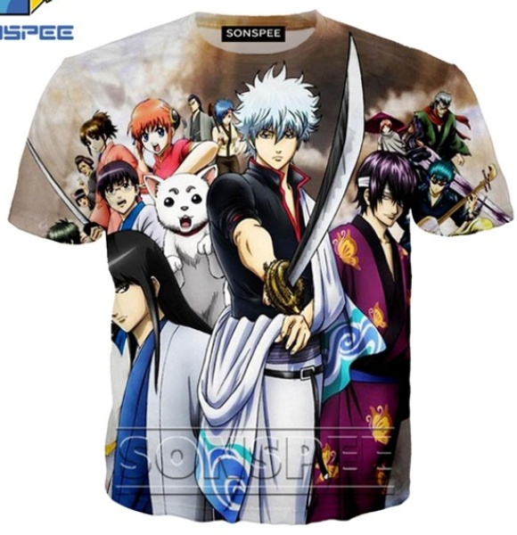 

harajuku hip hop 3d печати мужчины женщины аниме gintama мода футболки топы весёлые рубашки homme k1378, White;black