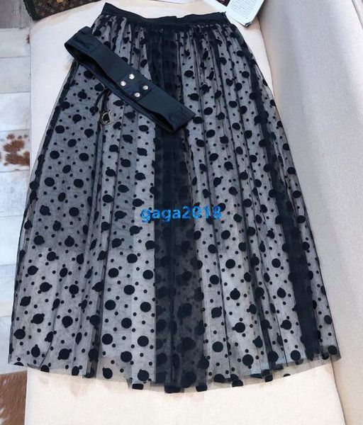 

high end женщины девушки сетка a-line плиссированная юбка пэчворк на всем протяжении точечный узор юбка женский миди платье взлетно-посадочн, Black