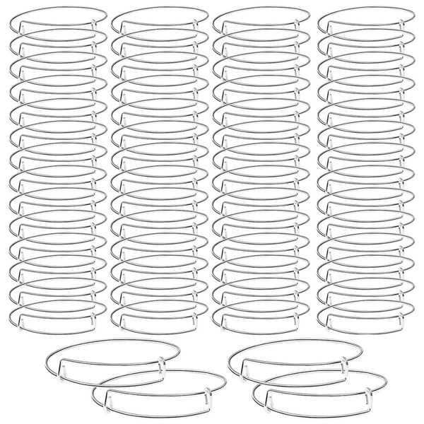 

60 pieces expandable bangle bracelets adjustable wire blank bracelets for women diy jewelry making, silver, Black