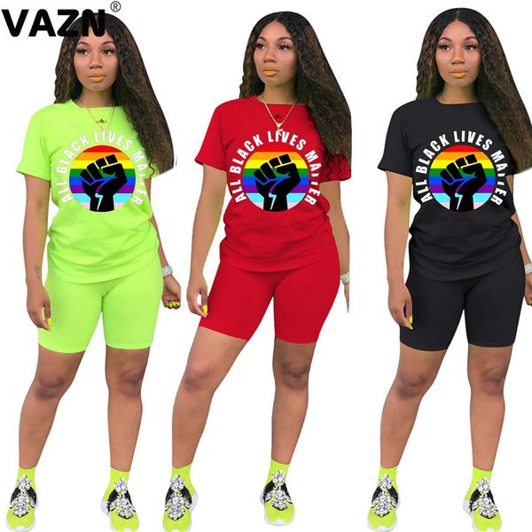 

vazn горячая продажа 2020 летние сексуальные леди 3 цвет с2-х частей короткий набор с коротким рукавом o-образным вырезом письма печать шорт, White