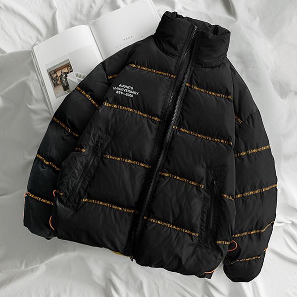 

plus size women's winter jacket letter embroidery down parkas loose cotton padded jacket thick warm park women streetwear, Black