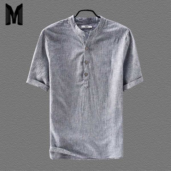 

2019 летняя мужская пуловеры рубашки хлопок белье шорты рукав полосатый slim fit мандарин воротник tops брендовой одежды y1691, White;black