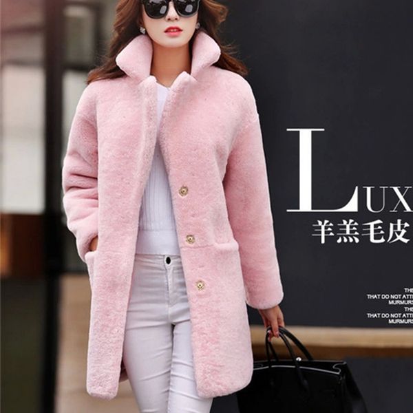 

2019 special lamb fur coat female long sheep shearing jacket one generation hair wool windbreaker, Black