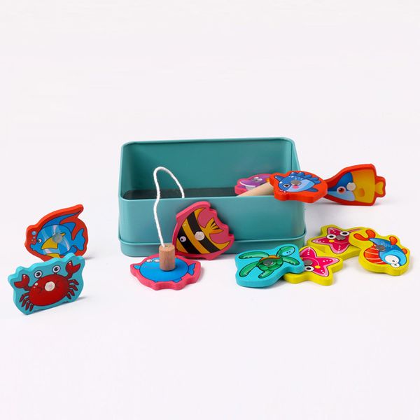 

15pcs game educational outdoor toy fish wooden magnetic fishing toy set fish parent-child exchange interactive toy juguetes#p5