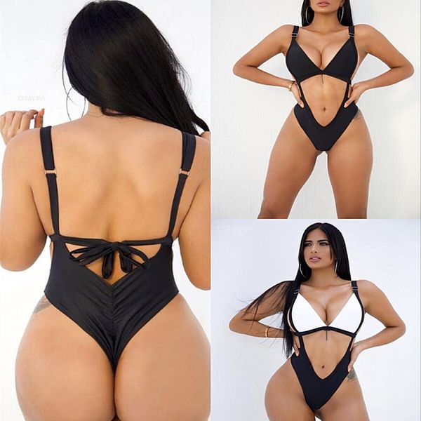 

solid color one-piece women's bandage 76120 solid color one-piece women's bandage bikini swimsuit swimsuit bikini 76120, White;black