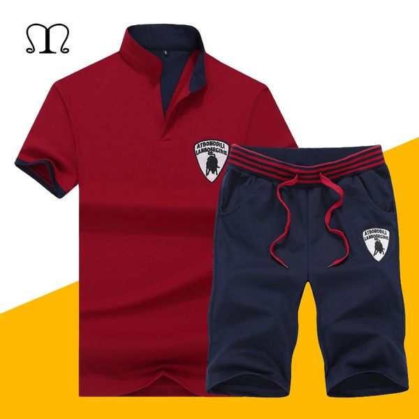 

fashion tracksuit men set 2019 summer casual short sleeve slim fit sporting suit mens masculino tshirt+shorts two pieces sets, Gray
