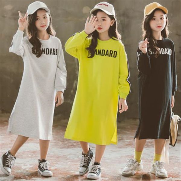 

spring long sleeve letter print dresses for 3-16yrs girls t shirt dress long hoodie dress teens pullover moletom feminina, Red;yellow