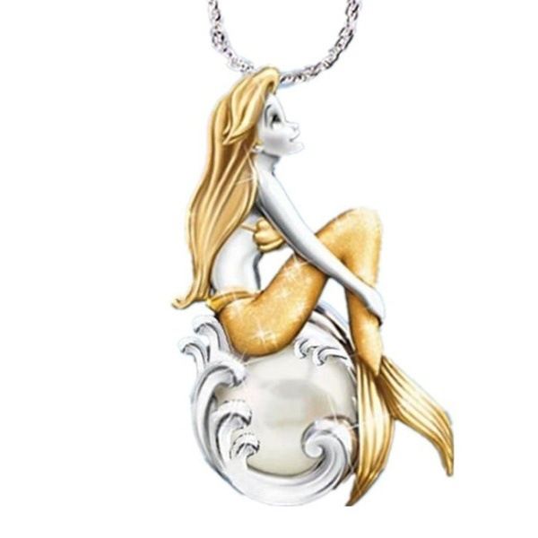 

pofunuo mermaid женщины подвеска ожерелье рыба choker богиня моря цепи ожерелье девушки партии ювелирных подарков, Silver