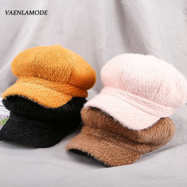 

new autumn cap baseball caps solid color plain cute octagonal hat painter cap multicolor casual visor short fur beret, Blue;gray