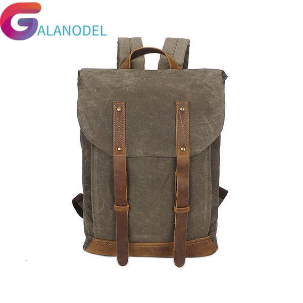 

lapluxury vintage canvas backpacks 14" m210 oil wax canvas leather travel backpack large waterproof daypacks retro bagpack
