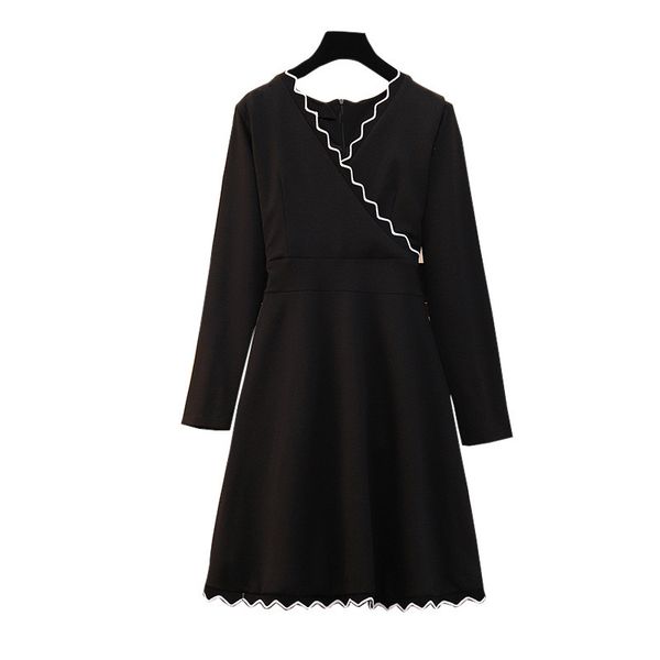 

новая весна и осень большого размера женщины платье тонкие с длинными рукавами v-образного воротник черного vintage платье для женщин рабоче, Black;gray