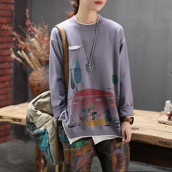 

women half turtleneck sweater knitted cartoon print pullover autumn winter elasticity loose retro jumper sweaters female, White;black