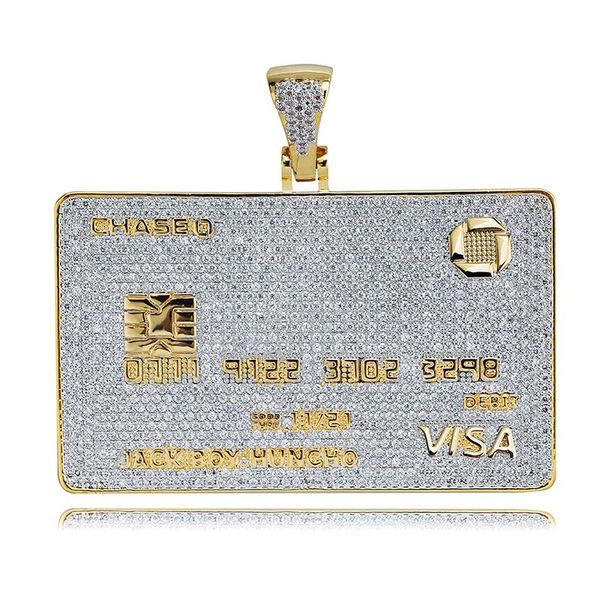 

wholesale-bank card shape pendant necklace diamond gold card hip-hop personality jewelry new, Silver
