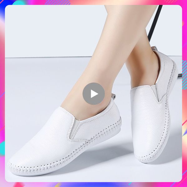 

women loafers genuine leather shoes woman ballet flats nurse shoes slip-on casual oxford for women white ladies b16, Black
